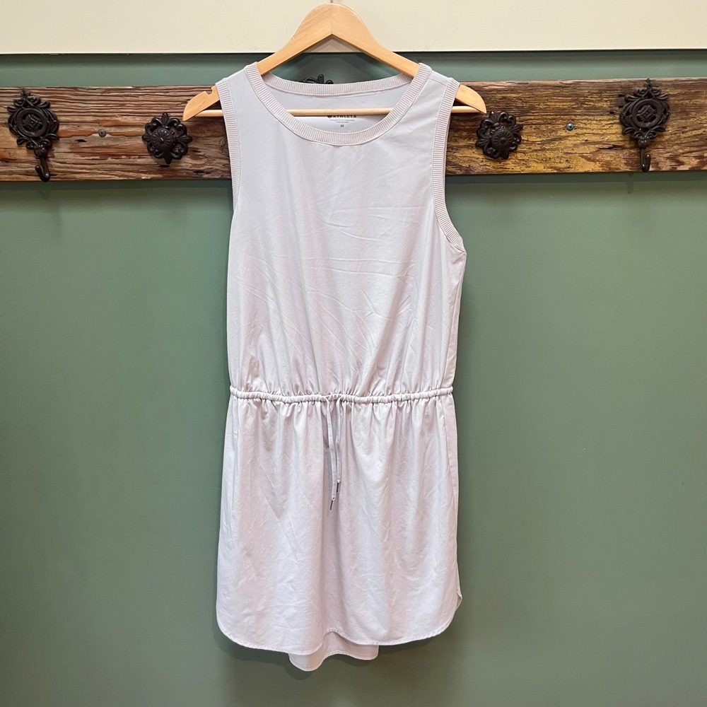 Athleta Womens Sleeveless Drawstring Waist Dress Light Grey Sporty M
